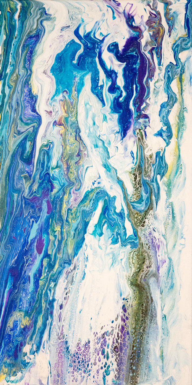 abstract fluid acrylic painting with texture and vibrant blue colors