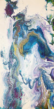 abstract fluid acrylic painting with texture and vibrant blue lavender colors