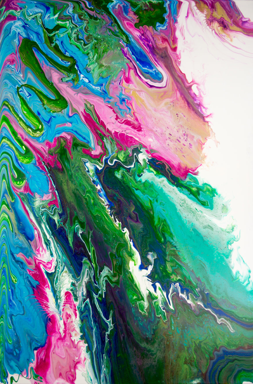 vibrant abstract flowing blue green and pink ocean looking painting