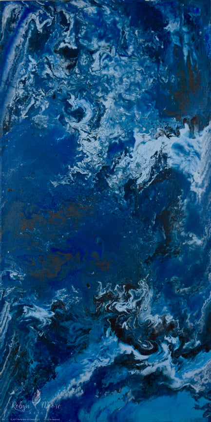 abstract ocean looking painting with swirling fluid pattern of acrylic paint