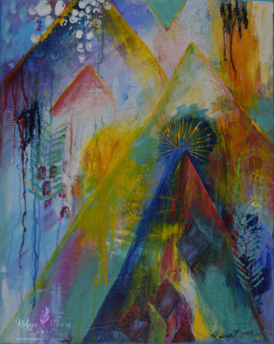 Abstract textured looking teepees feathers and interesting shapes