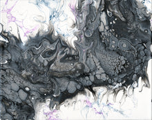 abstract fluid acrylic painting with texture and black and silver colors