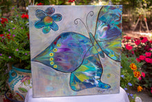 vibrant abstract background with butterflies and flower painting